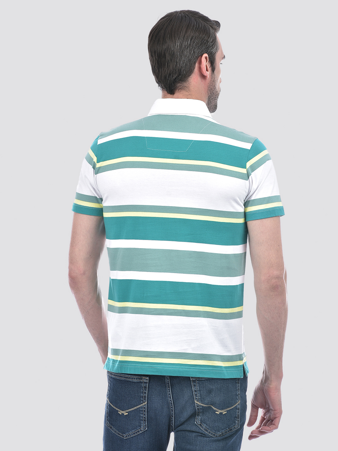 Numero Uno Men Green Striped Polo T-Shirt